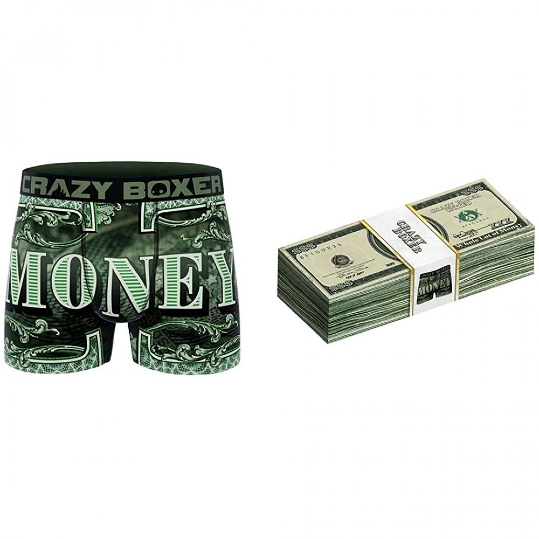 Crazy Boxers Money Dollar Signs Boxer Briefs in Benjamins Stack Box